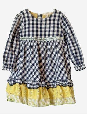 Matilda Jane Gingham & Giggles Ruffle Dress Size 4 Navy Long Sleeve